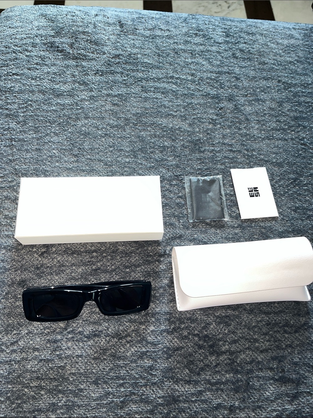 Black Rectangular Women's Sunglasses with White Case